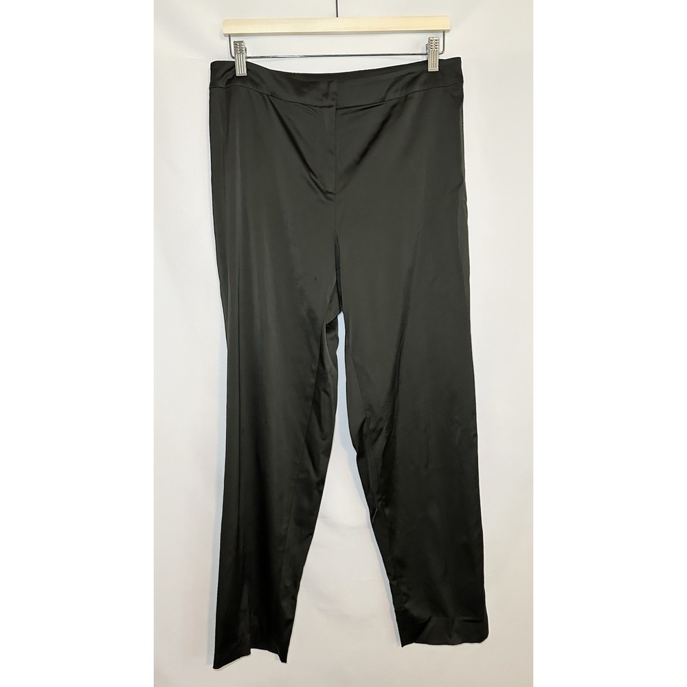 EILEEN FISHER Satin Black Slim Straight Pants Trousers Career Women LARGE